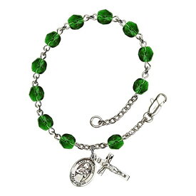 Bonyak Jewelry ブレスレット ジュエリー アメリカ アクセサリー St. Agatha Silver Plate Rosary Bracelet 6mm May Green Fire Polished Beads Crucifix Size 5/8 x 1/4 medal charmBonyak Jewelry ブレスレット ジュエリー アメリカ アクセサリー