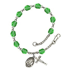Bonyak Jewelry ブレスレット ジュエリー アメリカ アクセサリー St. Catherine of Bologna Silver Plate Rosary Bracelet 6mm August Green Fire Polished Beads Crucifix Size 5/8 x 1/4 medalBonyak Jewelry ブレスレット ジュエリー アメリカ アクセサリー