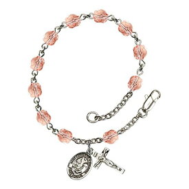 Bonyak Jewelry ブレスレット ジュエリー アメリカ アクセサリー St. Catherine of Bologna Silver Plate Rosary Bracelet 6mm October Pink Fire Polished Beads Crucifix Size 5/8 x 1/4 medalBonyak Jewelry ブレスレット ジュエリー アメリカ アクセサリー