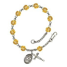 Bonyak Jewelry ブレスレット ジュエリー アメリカ アクセサリー St. Elizabeth Ann Seton Silver Plate Rosary Bracelet 6mm November Yellow Fire Polished Beads Crucifix Size 5/8 x 1/4 medalBonyak Jewelry ブレスレット ジュエリー アメリカ アクセサリー