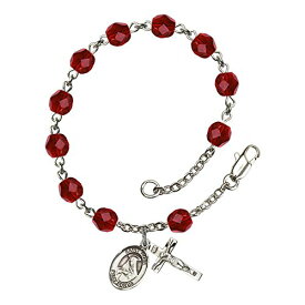Bonyak Jewelry ブレスレット ジュエリー アメリカ アクセサリー St. Rose of Lima Silver Plate Rosary Bracelet 6mm July Red Fire Polished Beads Crucifix Size 5/8 x 1/4 medal charmBonyak Jewelry ブレスレット ジュエリー アメリカ アクセサリー