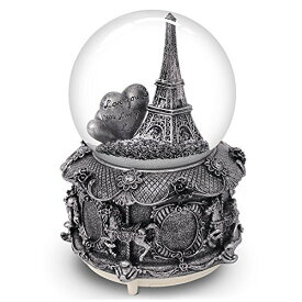 スノーグローブ 雪 置物 インテリア 海外モデル Paris Snow Musical Globe with Color Changing LED Lights, Eiffel Tower Snow Globe with Merry-go-Round Base, 100mm 6" Tall Souvenirs Collection … (Silver)スノーグローブ 雪 置物 インテリア 海外モデル