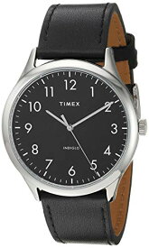 腕時計 タイメックス メンズ Timex Men's Modern Easy Reader 40mm Watch ? Silver-Tone Case Black Dial with Black Genuine Leather Strap腕時計 タイメックス メンズ