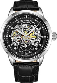 腕時計 ストゥーリングオリジナル メンズ Stuhrling Original Mens Watch-Automatic Watch Skeleton Watches for Men - Black Leather Watch Strap Mechanical Watch Silver Executive (Black)腕時計 ストゥーリングオリジナル メンズ
