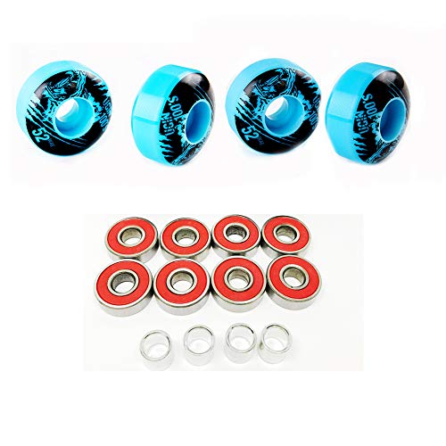 ABEC 9 Bearings and Spacers Rayauto Set of 4 Skateboard SHR-100A Hardness 75% 52mm PU Wheels 