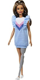 バービー Barbie ファッショニスタ ドール 義足着用 ブルネットの髪 ストライプとフリル袖のワンピース 人形 #121 FXL54