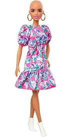 バービー Barbie ファッショニスタ150 ノーヘア カラフルな花柄とふくらんでいる袖のピンクのドレス GHW64