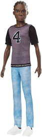 バービー バービー人形 ケン Ken Barbie Ken Fashionistas Doll #130 with Sculpted Brunette Hair Wearing a Number 4 T-Shirt, Denim Pants & Shoes, Toy for Kids 3 to 8 Years Oldバービー バービー人形 ケン Ken