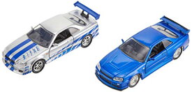 ジャダトイズ ミニカー ダイキャスト アメリカ Fast & Furious Brian's Nissan Skyline GT-R R34 Silver & Nissan GT-R R34 Blue 1:32 Die - cast Car, Toys for Kids and Adultsジャダトイズ ミニカー ダイキャスト アメリカ