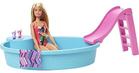 バービー バービー人形 Barbie Doll and Pool Playset with Pink Slide, Beverage Accessories and Towel, Blonde Doll in Tropical Swimsuitバービー バービー人形