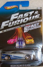 ホットウィール Hot Wheels ニッサン スカイライン GT-R (R34) Fast & Furious ワイルドスピード 2Fast 2Furious 3/8 シルバー NISSAN 日産 ビークル ミニカー