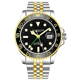 腕時計 ストゥーリングオリジナル メンズ Stuhrling Original Mens Stainless Steel Jubilee Bracelet GMT Watch - Quartz, Dual Time, Quickset Date with Screw Down Crown, Water Resistant up to 10 ATM (Black/Gold)腕時計 ストゥーリングオリジナル メンズ