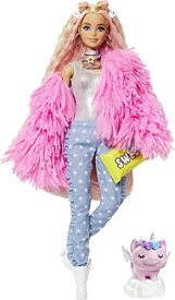 バービー Barbie エクストラドール #3 ピンクのふわふわコート ユニコーンのツノを持ったピンクのぶた 15個の付属品 GRN28