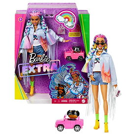 バービー Barbie エクストラドール #5 三つ編みにした虹色の髪 フリンジデニムジャケット 子犬 GRN29