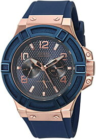 腕時計 ゲス GUESS メンズ U0247G3 GUESS Men's Rigor Iconic Blue Stain Resistant Silicone Watch with Rose Gold-Tone Day + Date (Model: U0247G3)腕時計 ゲス GUESS メンズ U0247G3