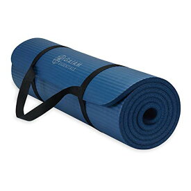 ヨガマット フィットネス Gaiam Essentials Thick Yoga Mat Fitness & Exercise Mat with Easy-Cinch Carrier Strap, Navy, 72"L X 24"W X 2/5 Inch Thick, 10mmヨガマット フィットネス