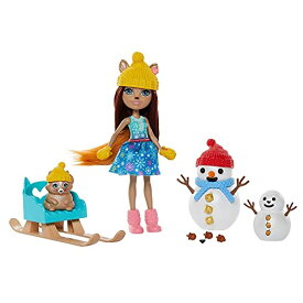 エンチャンティマルズ 人形 ドール Mattel Enchantimals Snowman Face-Off with Sharlotte Squirrel Small Doll (6-in), Walnut Animal Figure, and 2 Snowman Figures with Removable Stick, Buttons, Carrot Nose for Building Funエンチャンティマルズ 人形 ドール