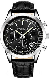 腕時計 ストゥーリングオリジナル メンズ Stuhrling Original Mens Watches Chronograph Analog Black Watch Dial with Date - Tachymeter 24-Hour Subdial Mens Black Leather Strap腕時計 ストゥーリングオリジナル メンズ