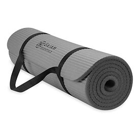 ヨガマット フィットネス Gaiam Essentials Thick Yoga Mat Fitness & Exercise Mat with Easy-Cinch Carrier Strap, Grey, 72"L X 24"W X 2/5 Inch Thick, 10mmヨガマット フィットネス