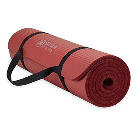 ヨガマット フィットネス Gaiam Essentials Thick Yoga Mat Fitness & Exercise Mat with Easy-Cinch Carrier Strap, Red, 72"L X 24"W X 2/5 Inch Thickヨガマット フィットネス