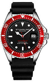 腕時計 ストゥーリングオリジナル メンズ Stuhrling Original Men's Watch Dive Watch Silver 42 MM Case with Screw Down Crown Rubber Strap Water Resistant to 330 FT (Red)腕時計 ストゥーリングオリジナル メンズ