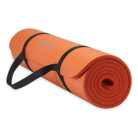 ヨガマット フィットネス Gaiam Essentials Thick Yoga Mat Fitness & Exercise Mat with Easy-Cinch Carrier Strap, Orange, 72""L X 24""W X 2/5 Inch Thick-10mmヨガマット フィットネス