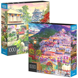 ジグソーパズル 海外製 アメリカ 2-Pack of 1000-Piece Jigsaw Puzzles, Amalfi Coast & Japan Garden Puzzles for Adults and Kids Ages 8+, Amazon Exclusiveジグソーパズル 海外製 アメリカ