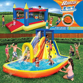 フロート プール 水遊び おもちゃ BANZAI Inflatable 13' Water Slide Plus 12' Bounce House 2 for 1 Value Pack w Free Air Blower- Each Inflates in Under 2min- Heavy Duty Kids Adventure Park Pool with Sprinkler 12’x9 XL Bフロート プール 水遊び おもちゃ