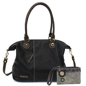 chala バッグ パッチ カバン かわいい CHALA Handbags Black LaserCut Totes Shoulder Purse with Double Zip Wallet Combo (Black Tote + Gray Double Zip Wallet)chala バッグ パッチ カバン かわいい