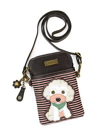 chala バッグ パッチ カバン かわいい CHALA Cell Phone Crossbody Purse-Women PU Leather/Canvas Multicolor Handbag with Adjustable Strap - Poodle - burgundy stripechala バッグ パッチ カバン かわいい