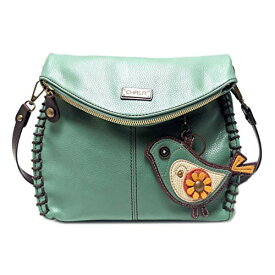 chala バッグ パッチ カバン かわいい Chala Charming Teal Crossbody Bag With Flap Top and Zipper or Shoulder Handbag (Coin Purse_ Green bird)chala バッグ パッチ カバン かわいい