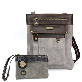 chala バッグ パッチ カバン かわいい CHALA GEMINI Crossbody Faux Leather Gift Messenger Bag with Double Zip Wallet (Light Grey Handbag Only + Wallet Set)chala バッグ パッチ カバン かわいい