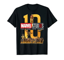 マーベル Marvel マーベルスタジオ 10周年 全キャスト 半袖Tシャツ メンズ【Sサイズ】 ブラック ファッション トップス アメリカ