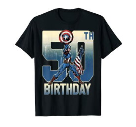 マーベル Marvel キャプテンアメリカ 50周年記念 半袖Tシャツ メンズ 【Sサイズ】 ブラック ファッション トップス アメリカ