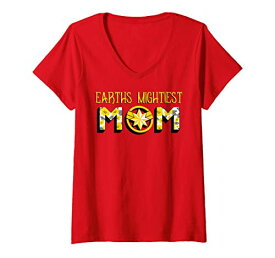 Tシャツ キャラクター ファッション トップス 海外モデル Womens Captain Marvel Mother's Day Earth's Mightiest Mom Chest Logo V-Neck T-ShirtTシャツ キャラクター ファッション トップス 海外モデル