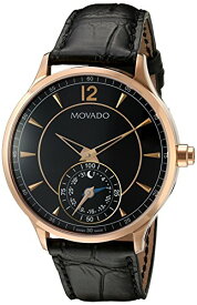 腕時計 モバード メンズ Movado Men's Swiss Quartz Gold-Tone and Leather Watch, Color:Black (Model: 0660009)腕時計 モバード メンズ