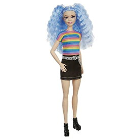 バービー バービー人形 ファッショニスタ Barbie Fashionistas Doll with Long Blue Crimped Hair, Star Face Makeup, Multi-Color Striped Tee, Denim Skirt, Black Boots & Silvery Chain Belt, Toy for Kids 3 to 8 Years Olバービー バービー人形 ファッショニスタ