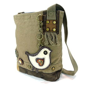 chala バッグ パッチ カバン かわいい Canvas Patchwork Cross-body Messenger Bag with faux leather Animal Coin Purse (White Chichik Bird - Olive)chala バッグ パッチ カバン かわいい