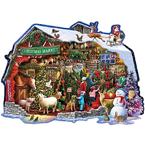 ジグソーパズル 海外製 アメリカ 【送料無料】Bits and Pieces - 750 Piece Shaped Jigsaw Puzzle for  Adults - Christmas Barn - 750 pc Santa Winter Holiday Jigsaw by Artist 
