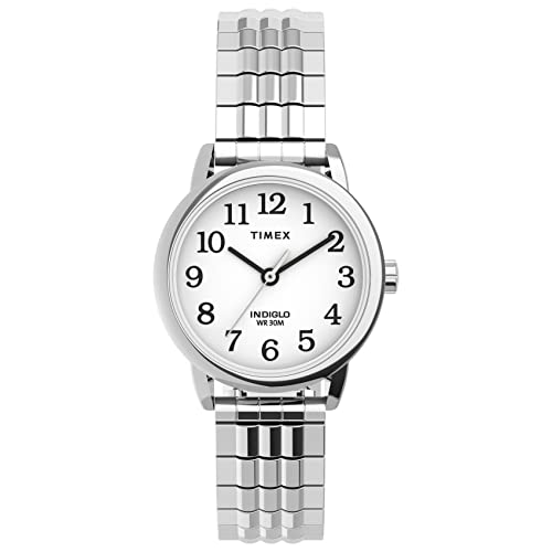 腕時計 タイメックス レディース Timex Women´s Easy Reader 25mm Perfect Fit Watch ? Silver-Tone Case White Dial with Silver-Tone Expansion Band腕時計 タイメックス レディース