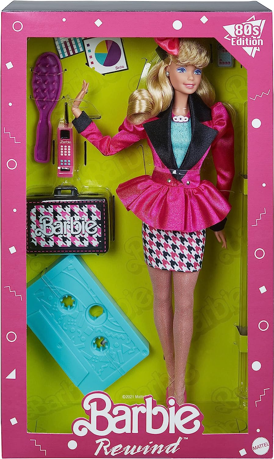 バービー バービー人形 Barbie Rewind 80s Edition Career Girl Doll (11.5-in Blonde)  Wearing Blazer, Houndstooth Skirt & Accessories, with Cassette Tape Doll