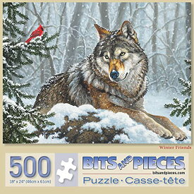 ジグソーパズル 海外製 アメリカ Bits and Pieces - 500 Piece Jigsaw Puzzle for Adults 18" x 24" - Winter Friends - 500 pc Wolf Bird Snow Forest Animal Jigsaw by Artist Abraham Hunterジグソーパズル 海外製 アメリカ