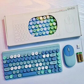 ワイヤレスキーボード レトロラウンド 86キーキーボード 3ボタンマウス 2.4GHzフルサイズ テンキーキーボードとかわいいワイヤレスマウス付き コンピュータ PC ラップトップ Mac Windows XP/7/8/10用 (ピンク)