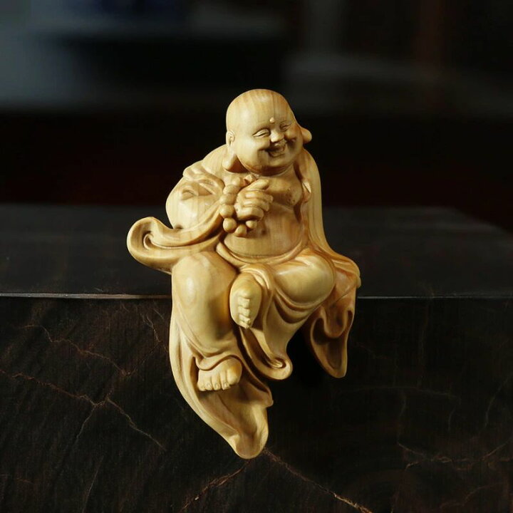 楽天市場】木彫り 仏像 七福神 布袋様 弥勒菩薩 黄楊木 コレクション 