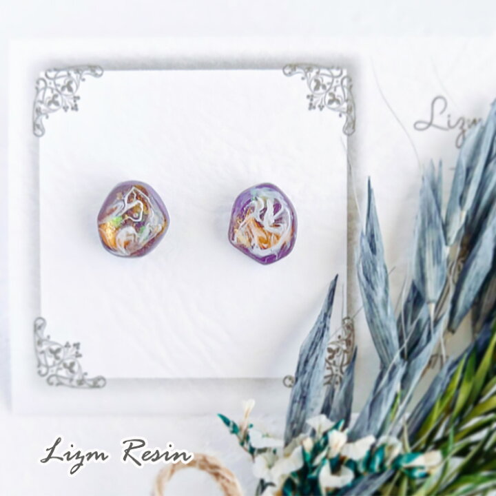 楽天市場】ミニピアス パープル LizmResin レジン ピアス サージカル 