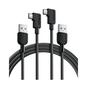 (まとめ) アンカージャパン ANKER USB-C&USB-A ケーブル(L字 高耐久ナイロン) 1.8m ブラック B81J60111パック(2本) 【×2セット】