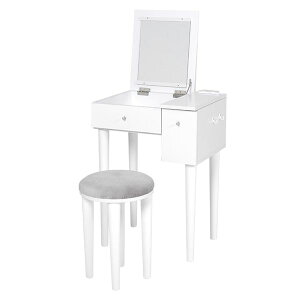 ドレッサー&スツールセット ホワイト 約幅53×奥行40×高さ104〜106.5/68.5cm 脚部のみ組立品【代引不可】