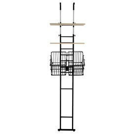 突っ張り式 洗濯機ラック/ランドリー収納 【棚2枚+バスケット2個 type ブラック】 幅55cm スチールフレーム 【組立品】【代引不可】