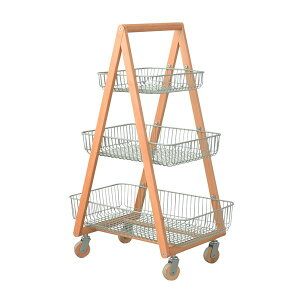 キッチンワゴン キッチン収納 幅55cm グリーン 木製 キャスター かご付き スチール バスケットワゴン 組立品 リビング 台所