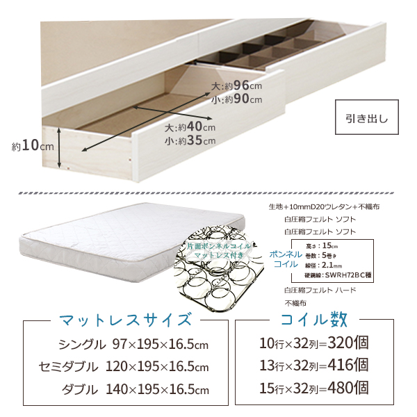 ベッド 日本製 ブラウン シングル マットレスセット ポケットコイル 収納付き 引き出し付き 棚付き 宮付き コンセント付き 照明付き シングルベッド【代引不可】：Shop E-ASU
